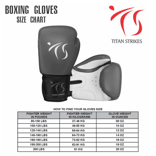 Training Boxing Gloves Size chart